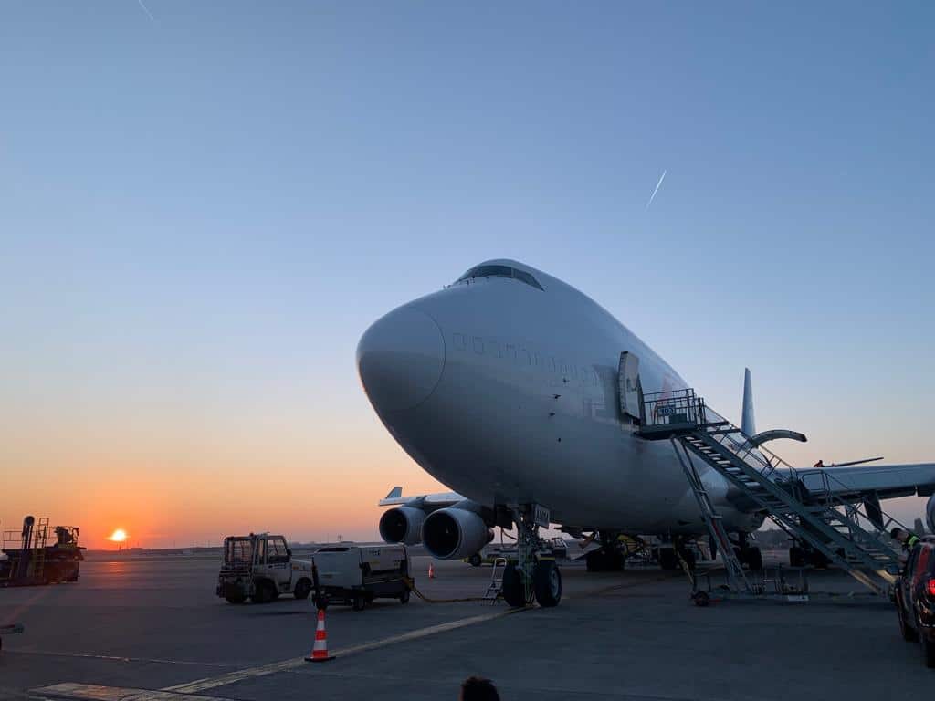 A boeing B747 Cargo at the airport for a air freight mission.