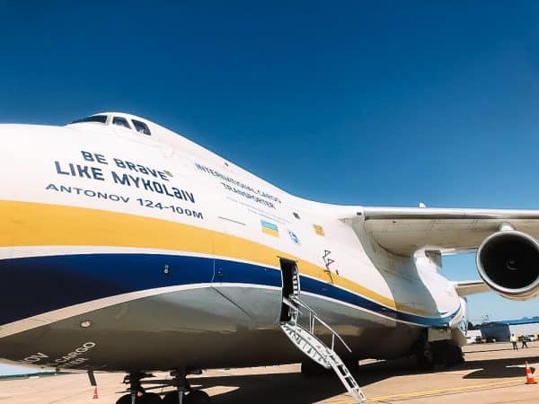 The Antonov AN-124 with doors open at the tarmac