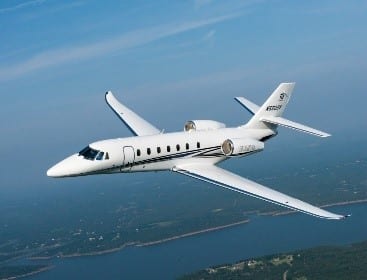 Jet privé Citation Sovereign blanc en vol